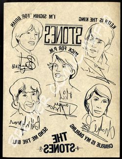 Rolling Stones  - Originalzettel mit allen Bandmitgliedern im Comicstil - 60er Jahre (Motiv 285)