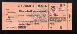 Rolling Stones  - Original Eintrittskarte zum Beat-Konzert vom 29.03.1967 in der Stadthalle Bremen (Motiv 312)