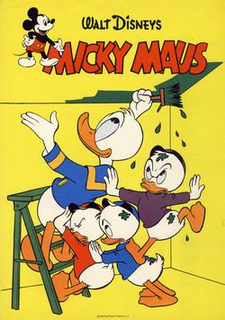 Micky Maus Ankündigungsplakat „Familie Duck beim Streichen“ (Heft 6/1959)
