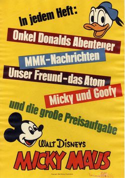 Micky Maus Ankündigungsplakat „In jedem Heft - Micky und Donald Kopf“
