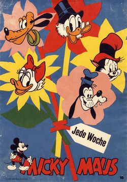 Micky Maus Ankündigungsplakat „Disneyköpfe Blumenstrauß“ (60er Jahre)