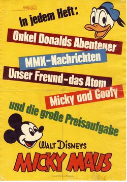 Micky Maus Ankündigungsplakat „In jedem Heft - Micky und Donald Kopf