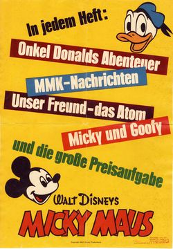 Micky Maus Ankündigungsplakat „In jedem Heft - Micky und Donald Kopf“ (60er Jahre)